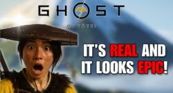 Ghost of Yōtei key art showing protagonist Atsu with dual katanas against backdrop of Mount Yōtei